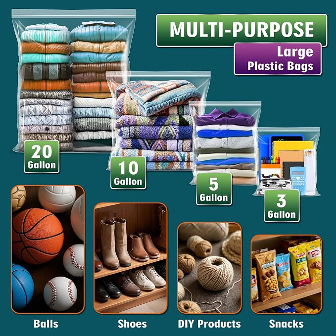 Extra Large 10 Gallon Zippered Plastic Bags - Image 3