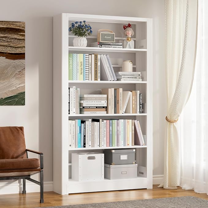 Metal White Bookshelf, 5 Shelf Bookcase, Large Bookshelves and Bookcases by CBNTKI
