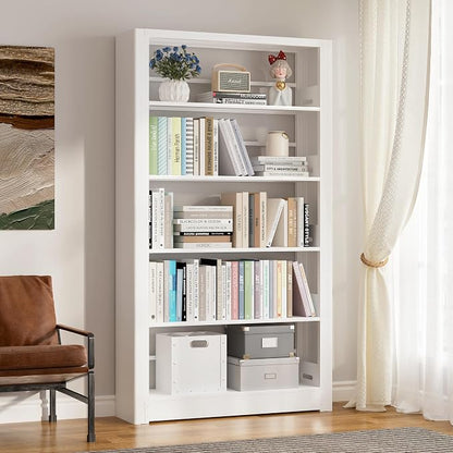Metal White Bookshelf, 5 Shelf Bookcase, Large Bookshelves and Bookcases by CBNTKI