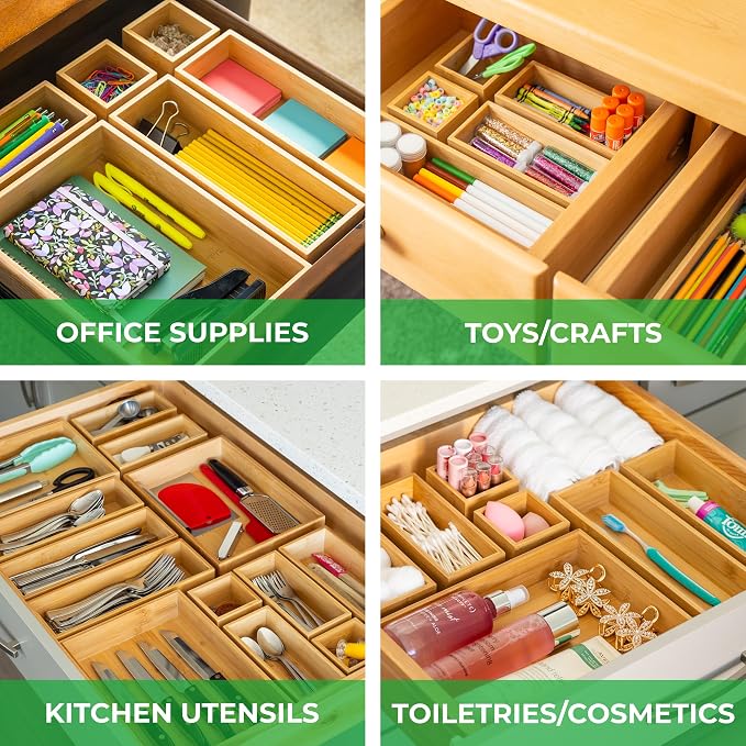 Grow Forward Bamboo Drawer Organizer Boxes - Image 2