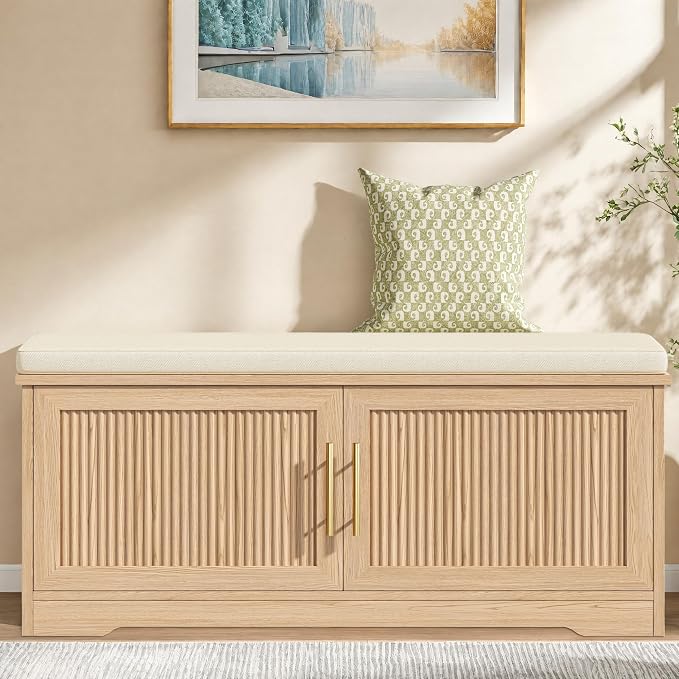 Keehusux 39.4" Fluted Shoe Storage Bench by Keehusux