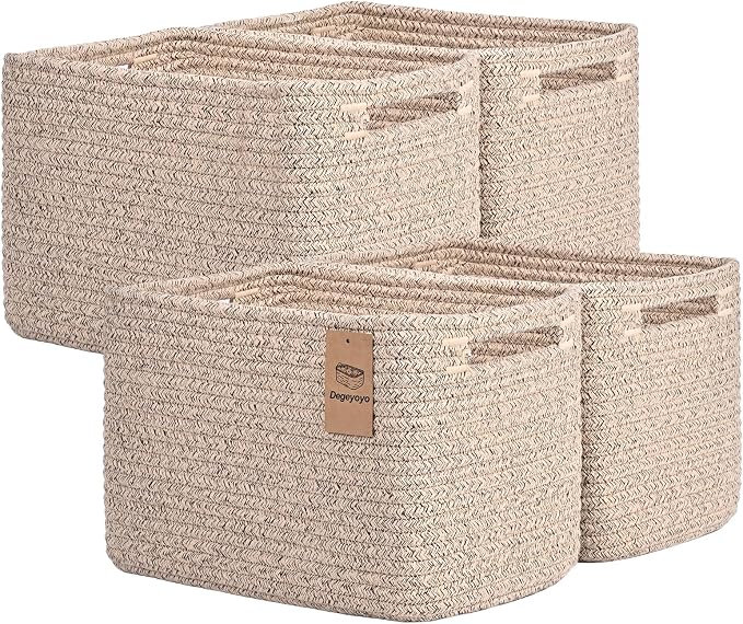 Storage Baskets for Organizing, 4 Pack Storage Baskets for Shelves, Woven by Degeyoyo
