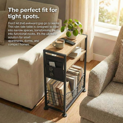 Skinny Side Table with Storage, 3 Tier Slim Side Tables - Image 4