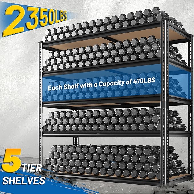 ROOMFAVE 40" W Storage Shelves 5 Tier Garage Shelving Heavy Duty, 2350LBS - Image 4