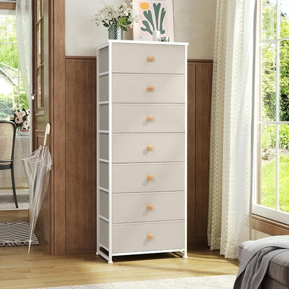 Fabric Dresser for Bedroom, 7-Drawer Tall Vertical Storage Tower | Wooden Top - Image 8