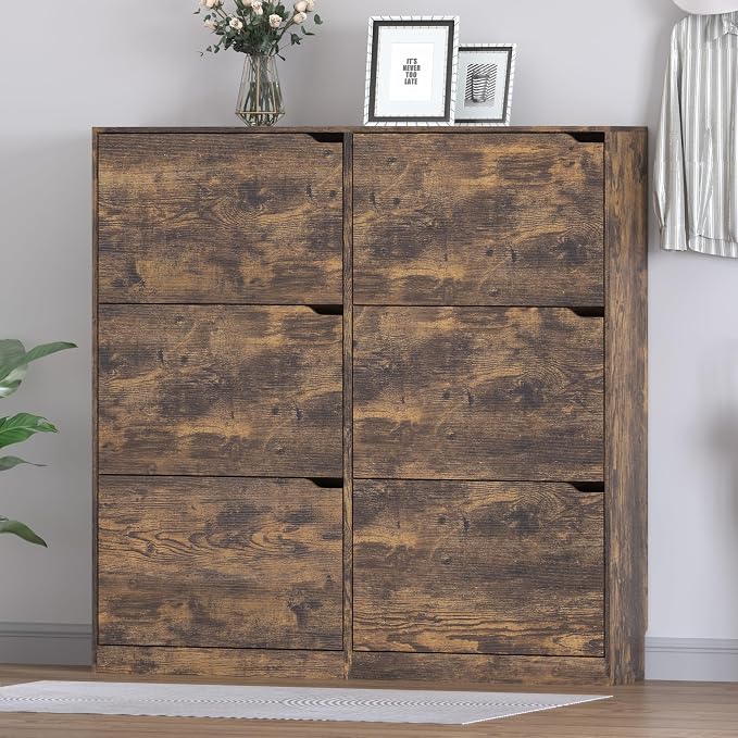 BORNOON Shoe Cabinet with 6 Flip Drawers, Slim Narrow Shoe Storage Cabinet - Image 3