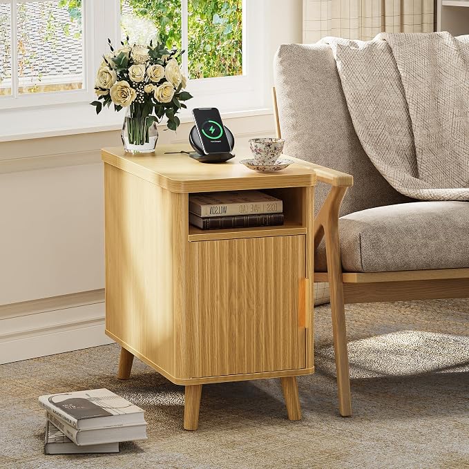 Huuger Narrow Nightstand with Charging Station, USB-C Port, Fluted End Table - Image 9