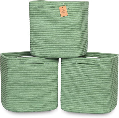 NaturalCozy 13 Inch Cube Storage Bins Cotton Rope Woven Baskets by NaturalCozy