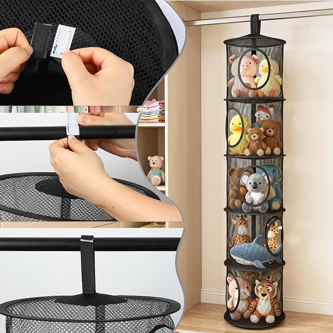 Hanging Stuffed Animal Storage Hammock Net 5 Tiers, Holds Plushies, Foldable - Image 4