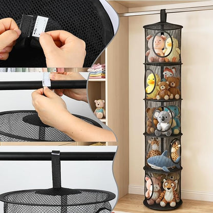 Hanging Stuffed Animal Storage Hammock Net 5 Tiers, Holds Plushies, Foldable - Image 4