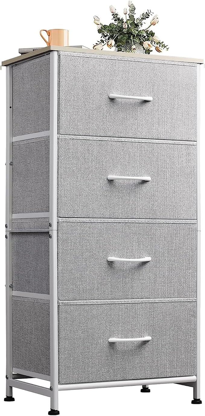 WLIVE 4 Drawers Dresser for Bedroom, Light Grey Fabric Clothes Storage by WLIVE