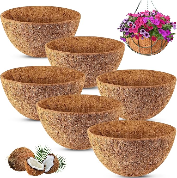 REMIAWY Hanging Basket Coco Liners, Coconut Planter Basket Liners 6 Packs 10 by GARDENANDTOOL