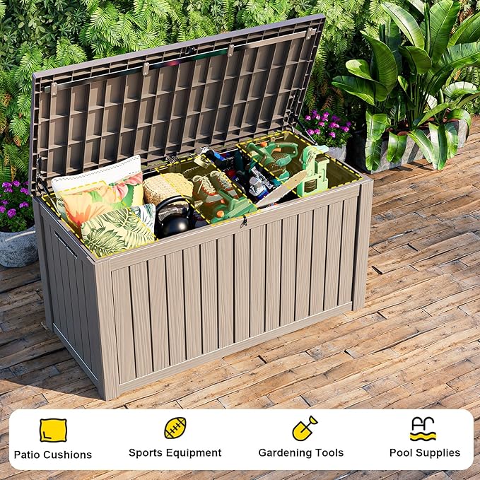 DRATO 180 Gallon Outdoor Storage Box, Large Waterproof Deck Box, Lockable Resin - Image 5