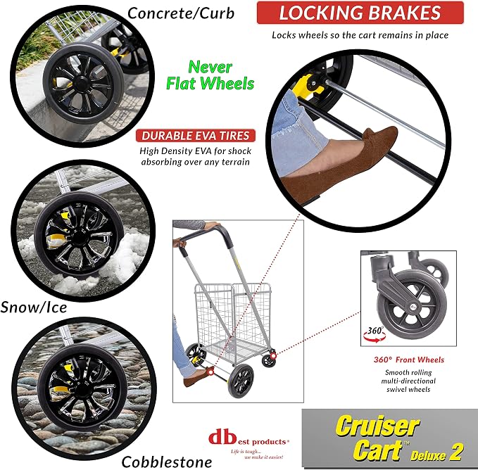 dbest Products Cruiser Cart Deluxe 2 Germ Guard Bundle Shopping Handle Grocery - Image 3