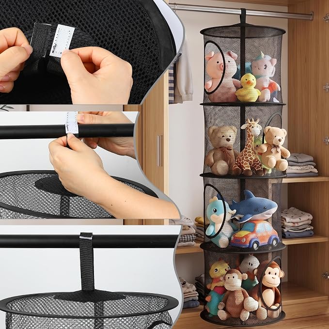 Hanging Stuffed Animal Storage Hammock Net 4 Tiers, Holds Plushies, Foldable - Image 4