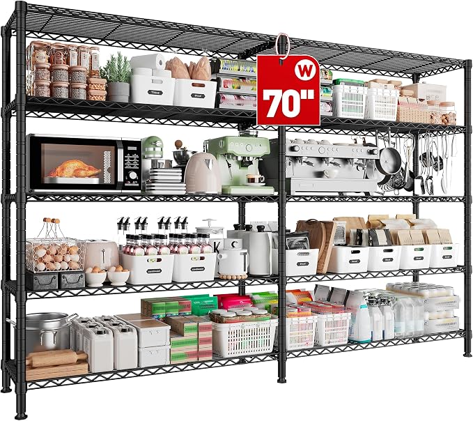 REIBII 70" W Storage Shelves Load 1600LBS, Metal Shelving 5-Tier Wire Shelving by REIBII
