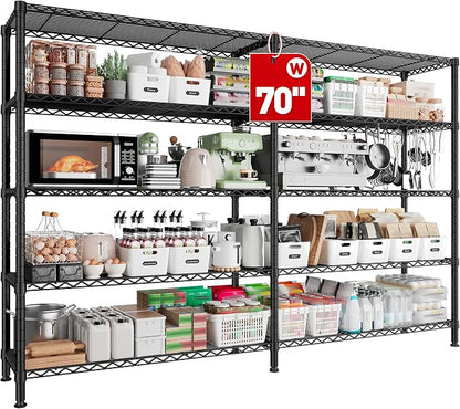 REIBII 70" W Storage Shelves Load 1600LBS, Metal Shelving 5-Tier Wire Shelving by REIBII
