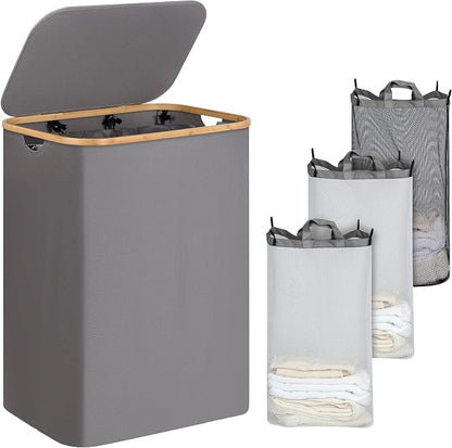 iEGrow Laundry Basket with Lid, 160L Laundry Hamper with Bamboo Handle by iEGrow