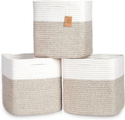 NaturalCozy 13 Inch Cube Storage Bins Cotton Rope Woven Baskets by NaturalCozy