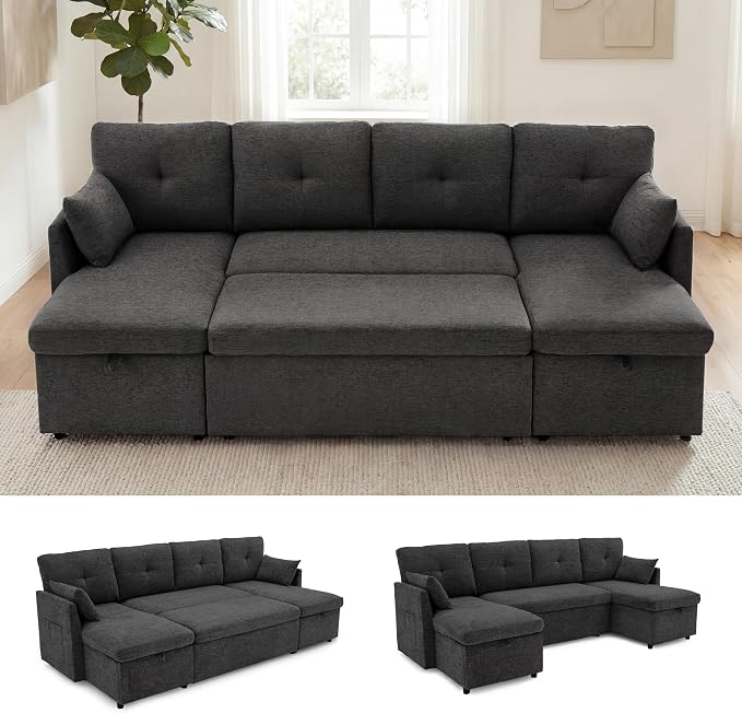 Huatean Home Oversized Sleeper Sofa Couch, 100 inch 2 in 1 Pullout Couch Bed by huateanhome