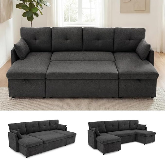 Huatean Home Oversized Sleeper Sofa Couch, 100 inch 2 in 1 Pullout Couch Bed by huateanhome