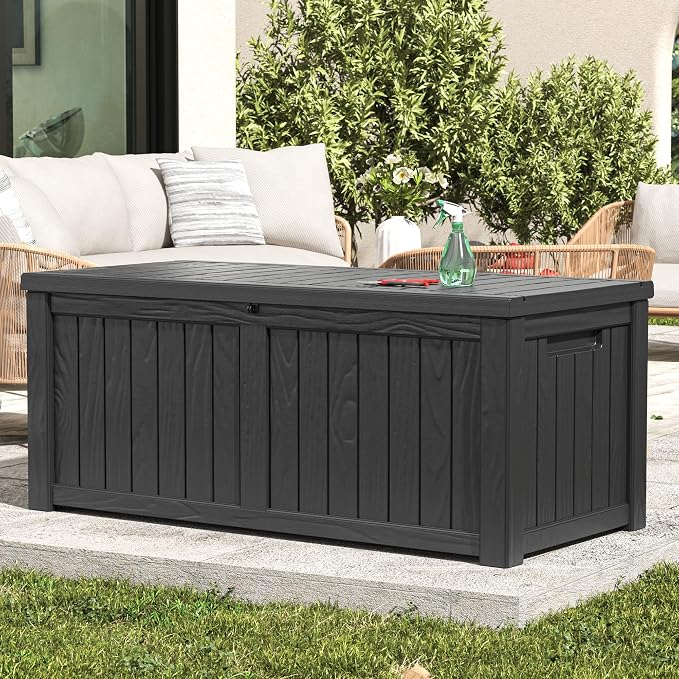 Deck Box, 120 Gallon Outdoor Storage Box Lockable Patio Waterproof by LHBGO