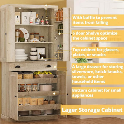 IRONCK Kitchen Pantry Cabinet 72" Height, Freestanding Cupboard - Image 4