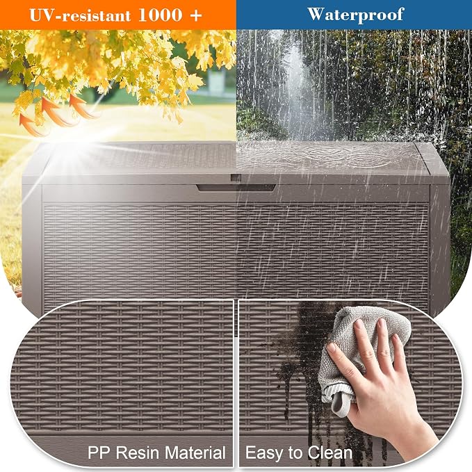100 Gallon Outdoor Storage Box Waterproof, Resin Deck Box Doubles as 2-Person - Image 4