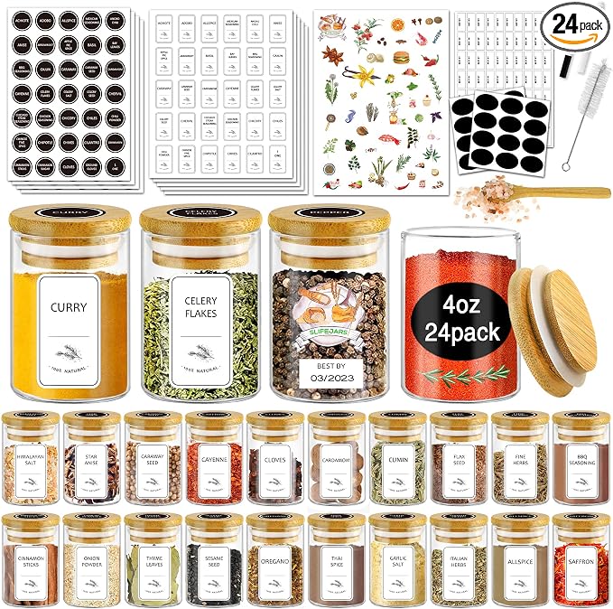SLifeJars-Spice Jars with Label, 4 oz 24 pcs Spice Containers Glass Jars with by LockinGoodnessSimplifyYou