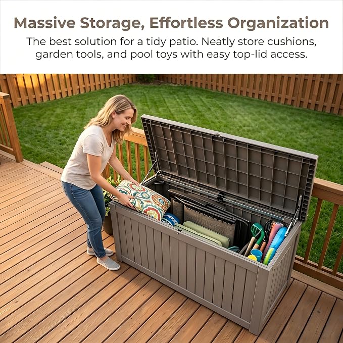 146 Gallon Deck Box, Waterproof Outdoor Storage Box, Lockable Resin Patio - Image 10
