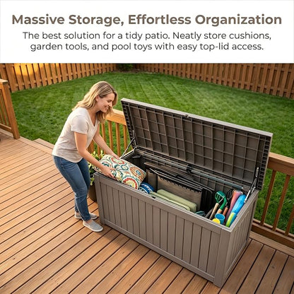 146 Gallon Deck Box, Waterproof Outdoor Storage Box, Lockable Resin Patio - Image 10