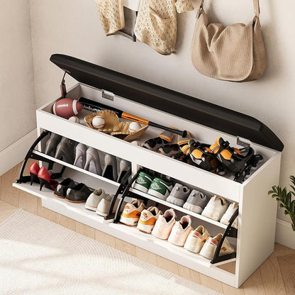 40" Shoe Storage Bench with 2 Flip Drawers & Padded Seat Cushion, Shoe Cabinet - Image 8