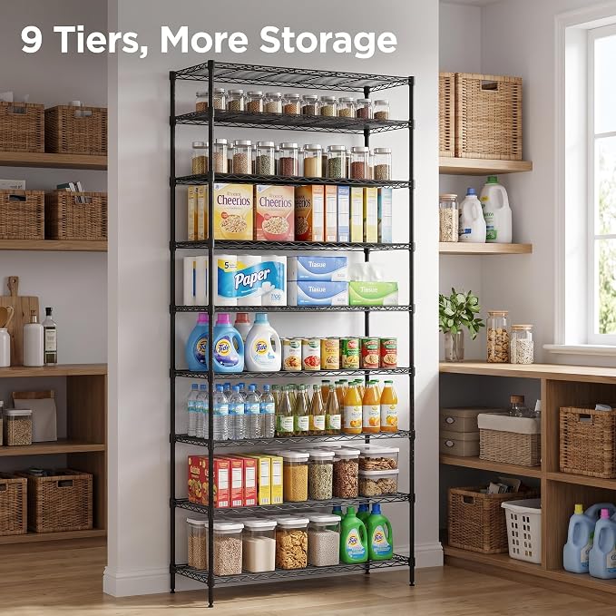 Finnhomy 9-Tier Wire Shelving Unit Adjustable Steel Wire Rack Shelving - Image 7