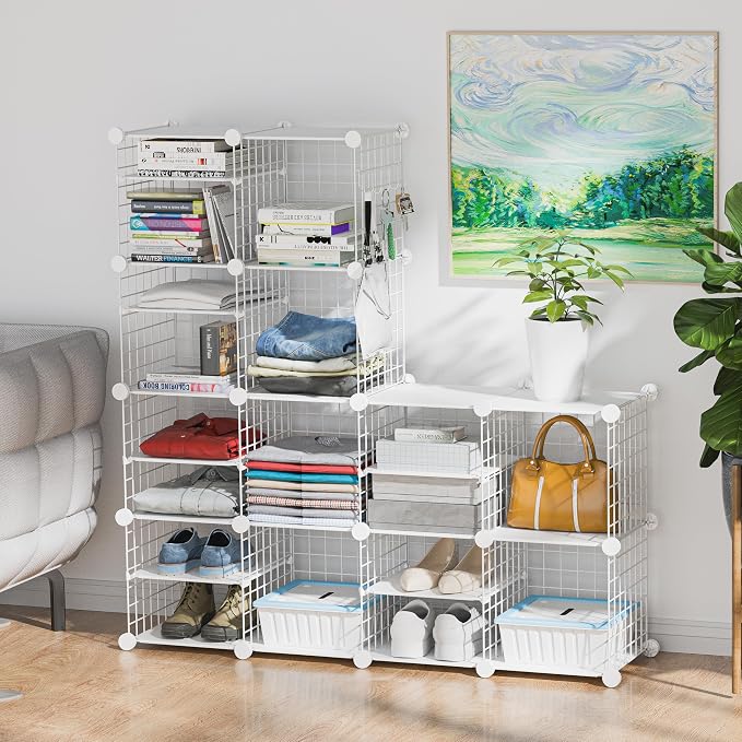 Wire Cube Storage Organizer, 12 Cubes Converted into 14 Cubes, Sturdy Metal - Image 2