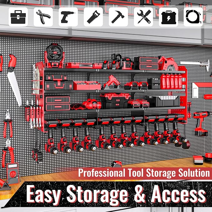Large Power Tool Organizer Wall Mount-12 Drill Holder, Metal Heavy Duty Garage - Image 6