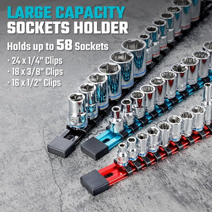 DURATECH Socket Organizer Set, 3-Piece Aluminum Alloy Socket Holder, Heavy Duty - Image 2