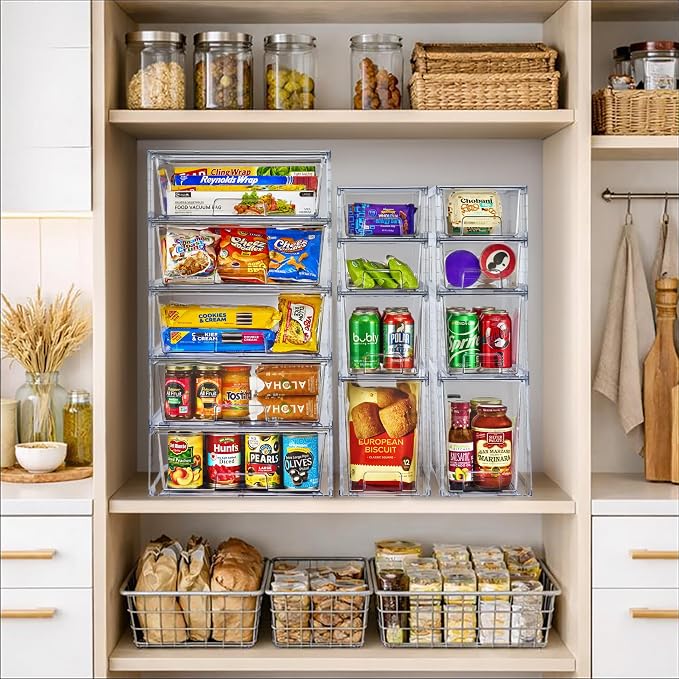 Sorbus Stackable Clear Storage Drawers, 6 Pack Pull-Out Organizer Bins – - Image 9
