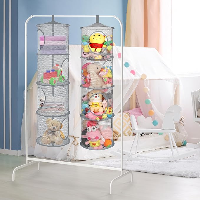 2Pcs Hanging Stuffed Animal Storage Hammock Net 4 Tiers, Holds Plushies - Image 5