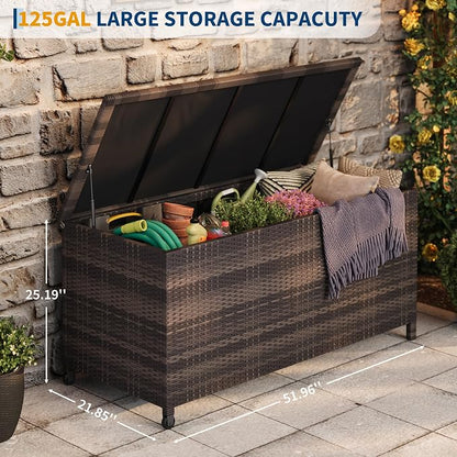 125 Gallon Large Deck Box Waterproof PE Rattan Outdoor Storage Box - Image 3