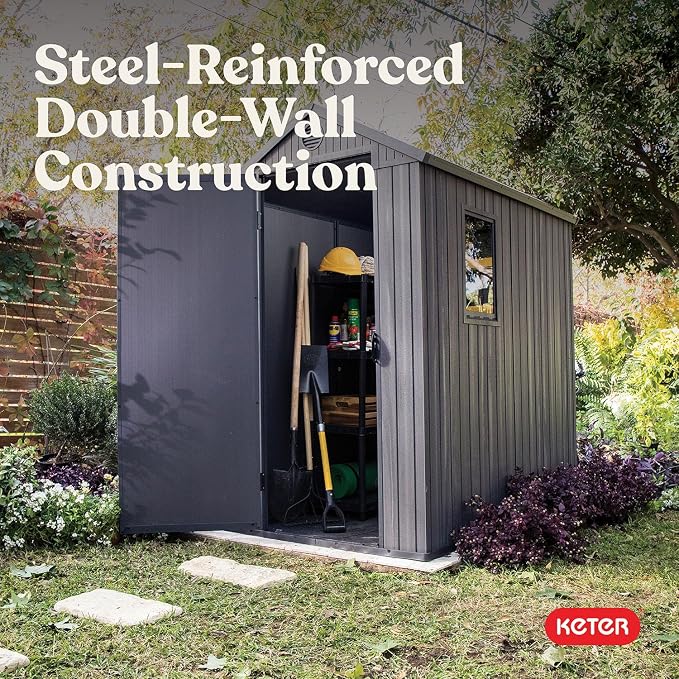 Keter Darwin 4x6 Feet Outdoor Storage Shed, Graphite Gray – Lockable Resin - Image 13