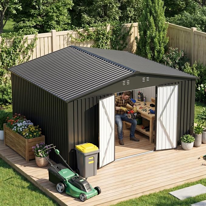 14x12 FT Outdoor Storage Shed, Metal Garden Shed - Image 9
