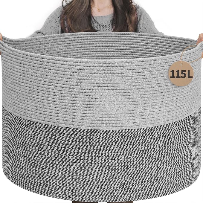 INDRESSME 115L Extra Large Blanket Basket, Cotton Rope Basket by INDRESSME