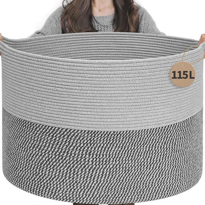 INDRESSME 115L Extra Large Blanket Basket, Cotton Rope Basket by INDRESSME