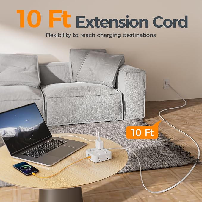 TESSAN 10 Ft Flat Plug Extension Cord - Image 2
