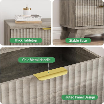 Fluted Nightstand, Mid Century Modern Wood Night Stand - Image 4