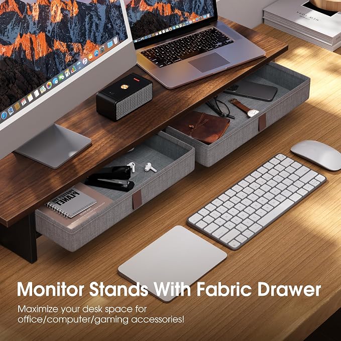 Fenge Monitor Stand with Drawer, 2 Tiers Dual Monitor Riser - Image 4