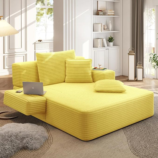 2-in-1 Convertible Chaise Lounge Indoor, 60.2" Corduroy Upholstered Chaise by Wunlerlant