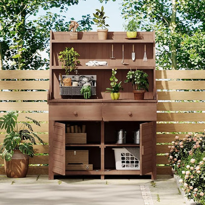 Merax Potting Bench Table with Cabinet and Open Shelves, Garden Potting Bench by Merax