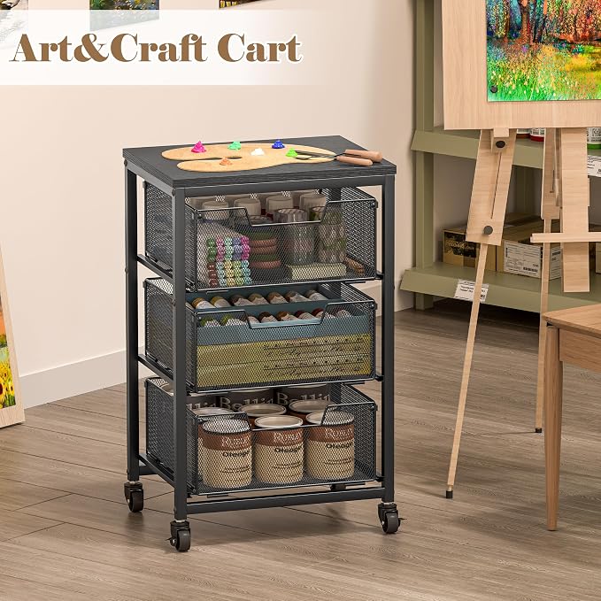 Under Desk Storage Cart with Lockable Wheels, 3-Drawer Rolling Storage Cart - Image 8