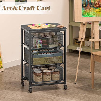 Under Desk Storage Cart with Lockable Wheels, 3-Drawer Rolling Storage Cart - Image 8